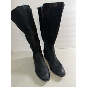 Born Basil Buckled Knee High Boot Black Suede Size 7.5 M Wide Calf